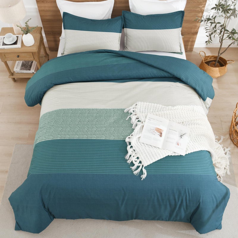 Litanika طقم لحاف Litanika Twin/Twin XL باللون الأزرق المخضر الداكن - قطعتين خفيف الوزن مخطط بألوان متعددة، طقم سرير لجميع المواسم - Image 3